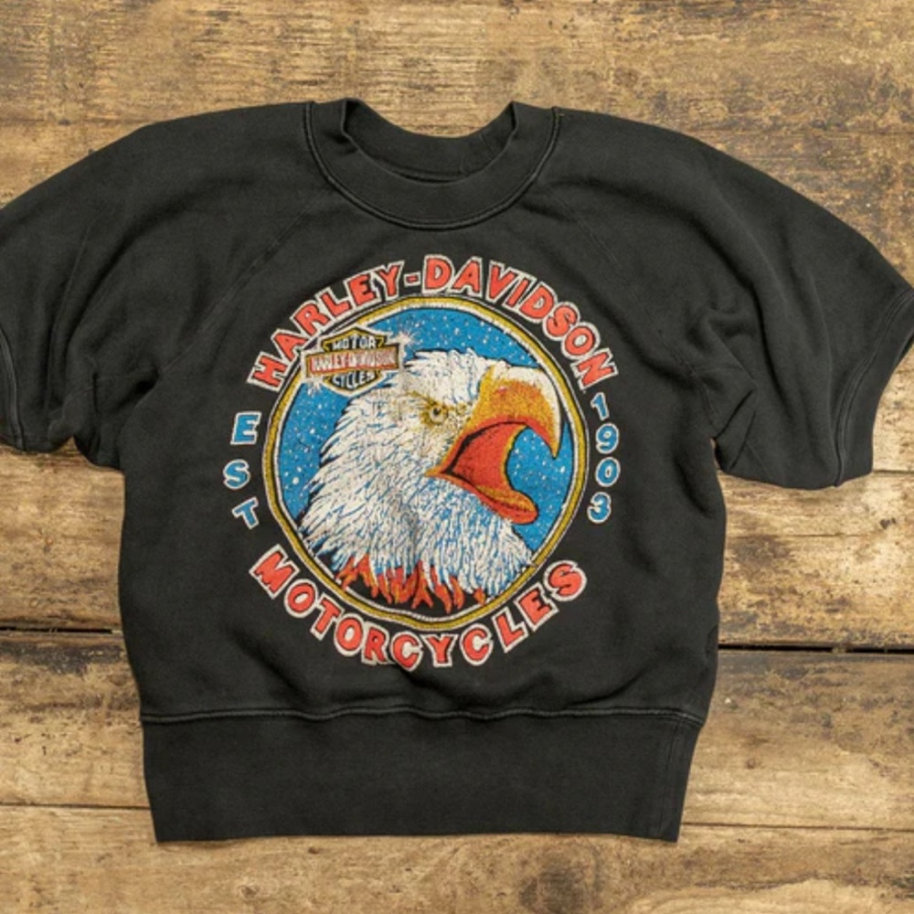 NWT Madeworn Harley-Davidson Black Sweatshirt with Red and Blue Graphic